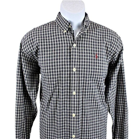 Ralph Lauren Shirt Casual Long-sleeved Button Front Collared Blue Plaid Men's XL - Picture 3 of 6